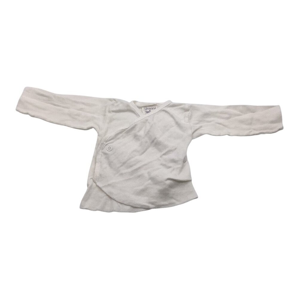 Spencers Newborn Long‎ Sleeve White Wrap Shirt Cotton Soft Babywear Side Snap
